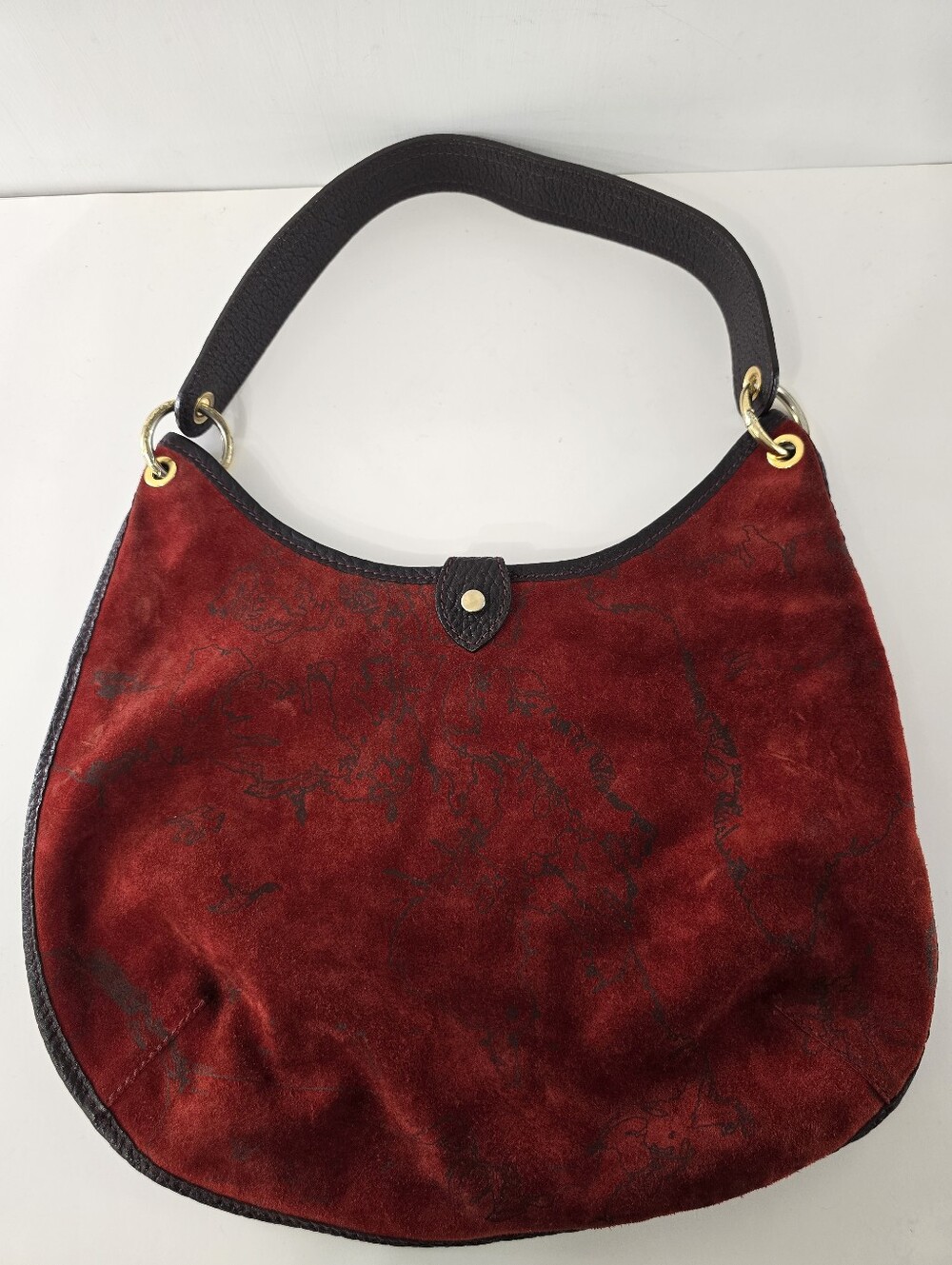 Alviero Martini 1a Prima Classe Bolso Primera Clase Suede Map Print Leather Hobo